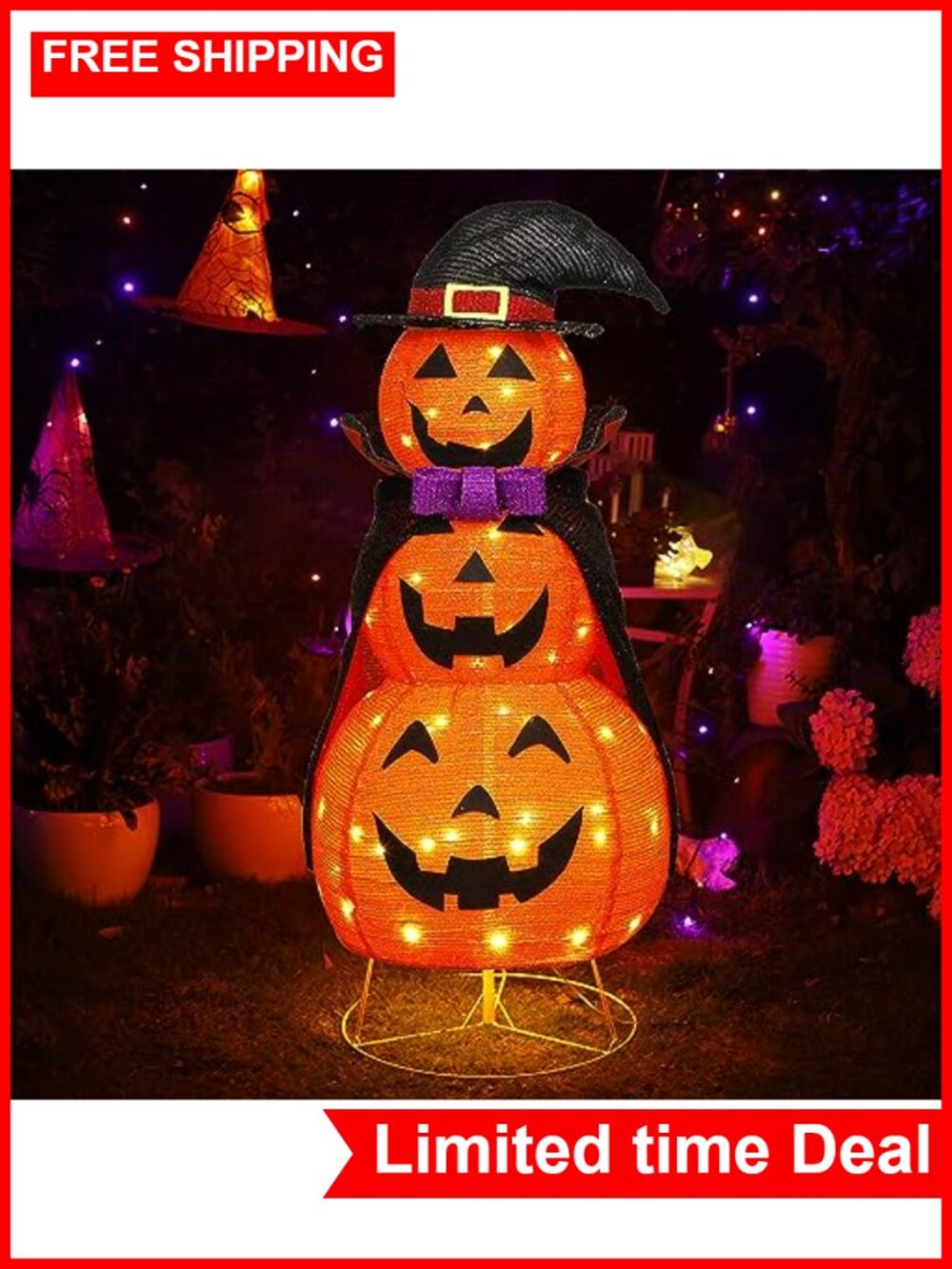 Light Up Halloween Pumpkin Decoration, 60 LED, Metal Frame